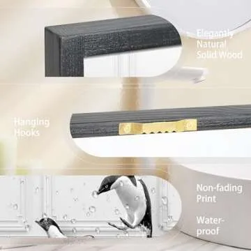 Heiple Set of 3 Framed Bathroom Wall Art Funny Penguin, Cow & Elephant for Funny Bathroom Wall Decor Hanging Farmhouse Home Bathroom Decor Sets Vintage Humor Animals Wall Art Bathroom