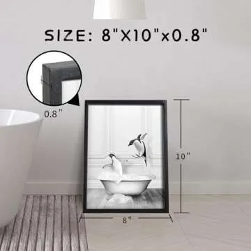 Heiple Set of 3 Framed Bathroom Wall Art Funny Penguin, Cow & Elephant for Funny Bathroom Wall Decor Hanging Farmhouse Home Bathroom Decor Sets Vintage Humor Animals Wall Art Bathroom