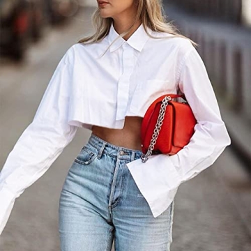 Stylish SAFRISIOR Button Down Crop Shirt for Women