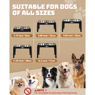 Jovrun Elevated Dog Bowls - 2 Stainless Steel Bowls & 1 Slow Feeder, Adjustable Height Stand for Medium Large Dogs, Non-Slip Feet