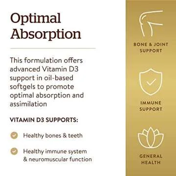 Solgar Vitamin D3 (Cholecalciferol) 250 MCG (10,000 IU), 120 Softgels - Helps Maintain Healthy Bones & Teeth - Immune System Support - Non GMO, Gluten Free, Dairy Free - 120 Servings