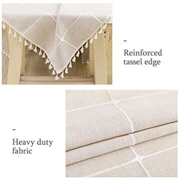 Lipo Waterproof Tablecloth Embroidery Burlap Linen with Tassel - Heavy Duty Fabric Wrinkle Free Rectangle Table Cloth for Tables Rustic Farmhouse Outdoor Tablecloths for Party Kitchen Dining