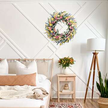 Egolot 24 Inch Spring Summer Colorful Flower Wreath for Front Door