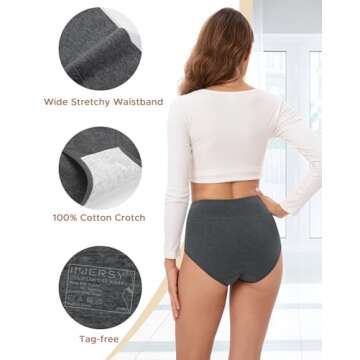 INNERSY Women's Underwear Pack Cotton Underwear for Women High Waisted Panties Full Coverage Briefs 5 Pack (Large, Dark)
