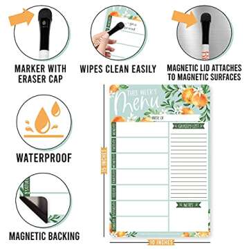 Magnetic Meal Planner for Refrigerator - Clementine Magnetic Weekly Menu Board for Kitchen Conversio...