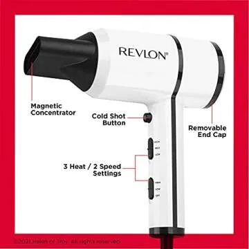 REVLON Crystal C + Ceramic Compact Hair Dryer | 1875W Blow Dryer with Crystal C Technology for Shiny Long-Lasting Shine and Less Frizz | Lightweight (White/Black)