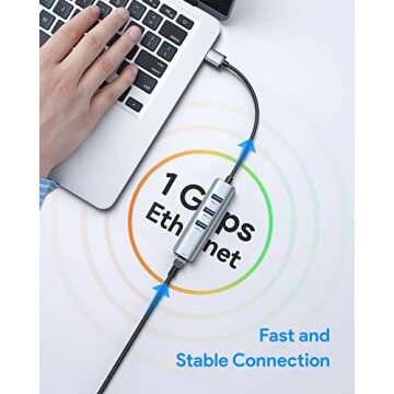 High-Speed USB 3.0 to Ethernet Adapter with Hub Functionality