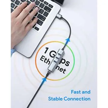 High-Speed USB 3.0 to Ethernet Adapter with Hub Functionality