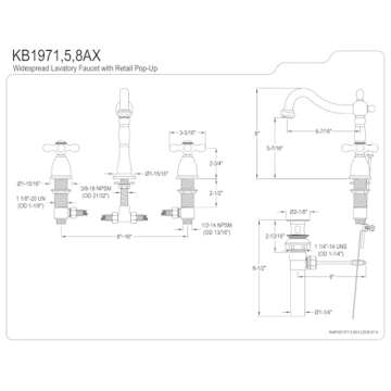 Kingston Brass KB1971AX Heritage Widespread Lavatory Faucet, Polished Chrome,8-Inch Adjustable Center