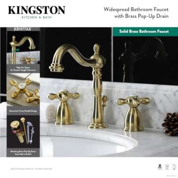 Kingston Brass KB1971AX Heritage Widespread Lavatory Faucet, Polished Chrome,8-Inch Adjustable Center
