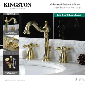 Kingston Brass KB1971AX Heritage Widespread Lavatory Faucet, Polished Chrome,8-Inch Adjustable Center