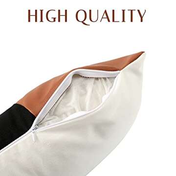 VUDECO Faux Leather Pillow Cover 12x20 Lumbar Linen Decorative Boho Pillow Covers Accent Western Lea...