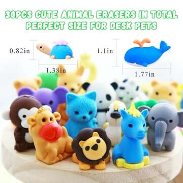 Megoog 30 Pcs Animal Erasers Desk Pets Bulk for Prizes Mini Erasers Cute Small Rewards Puzzle Erasers for Back-to-School Supplies