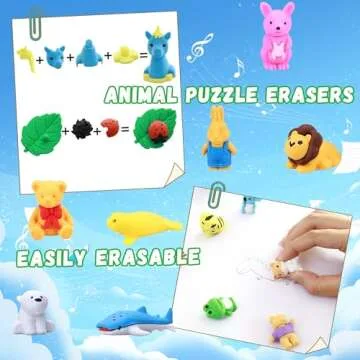 Megoog 30 Pcs Animal Erasers Desk Pets Bulk for Prizes Mini Erasers Cute Small Rewards Puzzle Erasers for Back-to-School Supplies