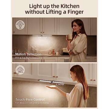 EZVALO Under Cabinet Lighting, Motion Sensor Light Indoor, 5000mAh Rechargeable Battery, Hand Sweep Hover Dimming, 3 Modes Night Light, Stick on LED Closet Light for Kitchen Wardrobe Workbench