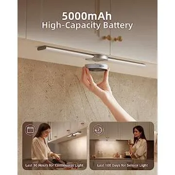 EZVALO Under Cabinet Lighting, Motion Sensor Light Indoor, 5000mAh Rechargeable Battery, Hand Sweep Hover Dimming, 3 Modes Night Light, Stick on LED Closet Light for Kitchen Wardrobe Workbench
