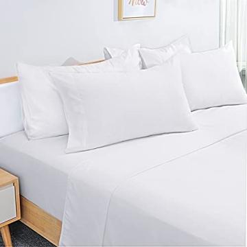 HOMEIDEAS 6 Pieces Lightweight Easy Care Microfiber Bed Sheets Set(King, White), Super Soft & Fade R...