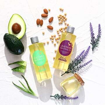 Bath and Body Oil Autumn Shower Body Oil with Sweet Almond Oil Jojoba Oil and Shea Butter, Lavender & Coconut Shower Oils Mother's Day Gift for Women Dry Skin Christmas Gift Set 17.6 fl oz (Pack of 2)