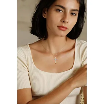 S.Leaf Gold Diamond Cross Necklace for Women