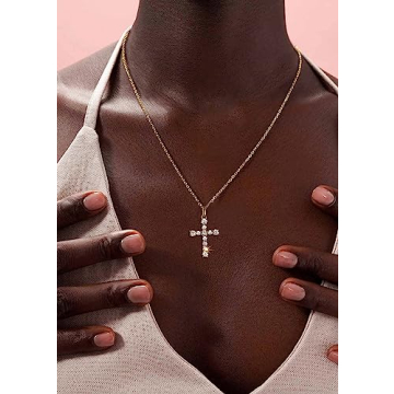 S.Leaf Gold Diamond Cross Necklace for Women