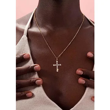 S.Leaf Gold Diamond Cross Necklace for Women