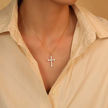 S.Leaf Gold Diamond Cross Necklace for Women