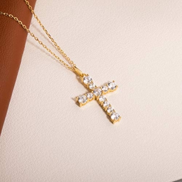 S.Leaf Gold Diamond Cross Necklace for Women
