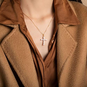 S.Leaf Gold Diamond Cross Necklace for Women