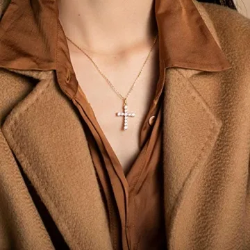 S.Leaf Gold Diamond Cross Necklace for Women