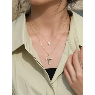 S.Leaf Gold Diamond Cross Necklace for Women