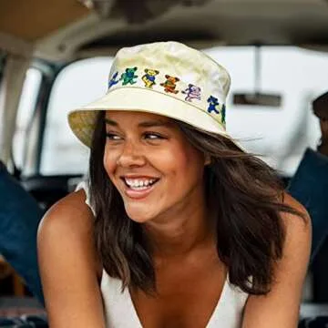 Peter Grimm Grateful Dead Teddy Bucket Hat - Unisex Sun Hat for Men Women - Perfect for Hiking, Beach, Fishing, Summer - 100% Cotton (Teddy Bucket) Yellow