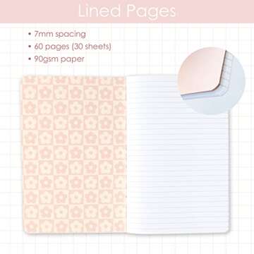 THiNKABLE Cute Journal Set, 4 Pack Pastel Notebooks, A5 60 Pages, Green Pink Aesthetic Notebook for Girls, Pretty Stationery, Travel Journal for Women Lined Paper, Soft Cover Journals