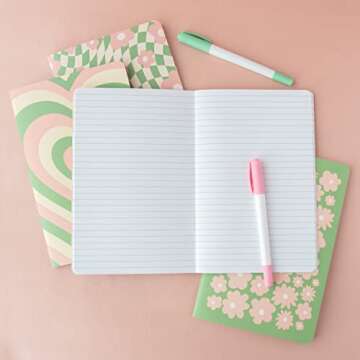 THiNKABLE Cute Journal Set, 4 Pack Pastel Notebooks, A5 60 Pages, Green Pink Aesthetic Notebook for Girls, Pretty Stationery, Travel Journal for Women Lined Paper, Soft Cover Journals