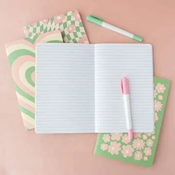 THiNKABLE Cute Journal Set, 4 Pack Pastel Notebooks, A5 60 Pages, Green Pink Aesthetic Notebook for Girls, Pretty Stationery, Travel Journal for Women Lined Paper, Soft Cover Journals
