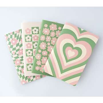 THiNKABLE Cute Journal Set, 4 Pack Pastel Notebooks, A5 60 Pages, Green Pink Aesthetic Notebook for Girls, Pretty Stationery, Travel Journal for Women Lined Paper, Soft Cover Journals