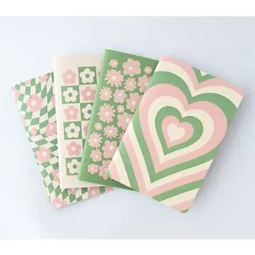 THiNKABLE Cute Journal Set, 4 Pack Pastel Notebooks, A5 60 Pages, Green Pink Aesthetic Notebook for Girls, Pretty Stationery, Travel Journal for Women Lined Paper, Soft Cover Journals