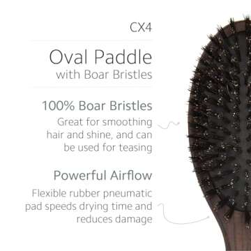 Ibiza Hair Oval Detangling Brush (CX4) | 100% Boar Bristles for Smoothing & Shine | Durable Carboniz...