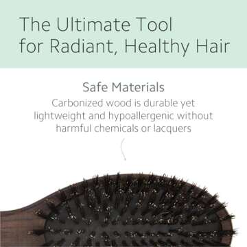 Ibiza Hair Oval Detangling Brush (CX4) | 100% Boar Bristles for Smoothing & Shine | Durable Carbonized Wood | Ideal for All Lengths | Use Before or After Blowouts | Heat Resistant