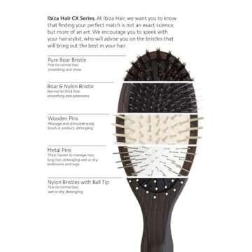 Ibiza Hair Oval Detangling Brush (CX4) | 100% Boar Bristles for Smoothing & Shine | Durable Carbonized Wood | Ideal for All Lengths | Use Before or After Blowouts | Heat Resistant