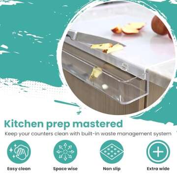 Acrylic Cutting Board with Counter Lip, Waste container, Clear Cutting Boards for Kitchen Counter Non Slip, 18 x13 Inch, Clear, Large Cutting Board for Countertop, Apartment Essentials Kitchen Gifts