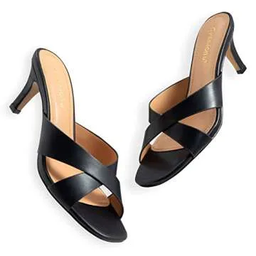 Greatonu Women's Square Toe Kitten Heel Mules for Summer