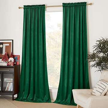 SOFJAGETQ Christmas Green Velvet Curtains 96 inch Long-Room Darkening Rod Pocket Super Soft Luvury Curtains for Living Room and Bedroom, Decoration Window Curtain Panels,Emerbard Green