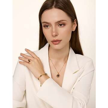 N9NEMUSES 18K Gold Black Onyx Statement Ring, Open Adjustable Ring for Women | Adjustable Size from 5.5 to 7.5