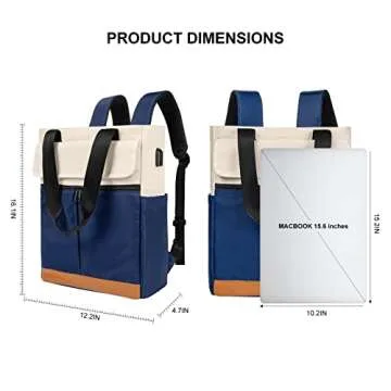 CYUREAY Convertible Tote Laptop Backpack with USB Port