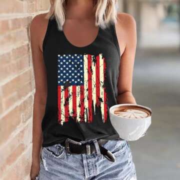 EIGIAGWNG Womens Leopard American Flag Star Tank Tops Cute July 4th Independence Day Sunflower Graph...
