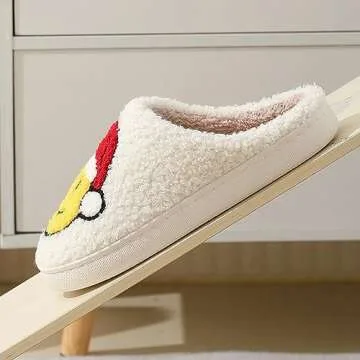 DRSLPAR Fuzzy House Slippers for Women Smiley Face - Christmas Cozy Memory Foam Woman Slipper Indoor and Outdoor Winter Bedroom Shoes(4-5US, Smile face)