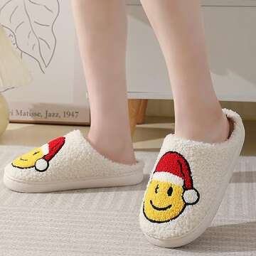 DRSLPAR Fuzzy House Slippers for Women Smiley Face - Christmas Cozy Memory Foam Woman Slipper Indoor and Outdoor Winter Bedroom Shoes(4-5US, Smile face)