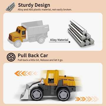 Play Construction Sand Kit,2.2lbs Magic Sand,8 Alloy Construction Vehicles,1 Inflatable Sandbox,8 Worker Figures and Road Signs,6 Castle Molds,1 Storage Box, Sensory Toys for Kids Ages 3+