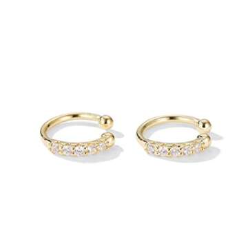 Ear Cuff Clip On Fake CZ Earrings Small Hoop Huggies Sterling Silver Cubic Zirconia No Piercing Cart...