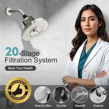7 Inch Anti-Clog High-Pressure Filtered Shower Head with 20-Stage Filter - Dermatologist Recommended for Softening Hard Water to Improve Hair and Skin Problems, Brushed